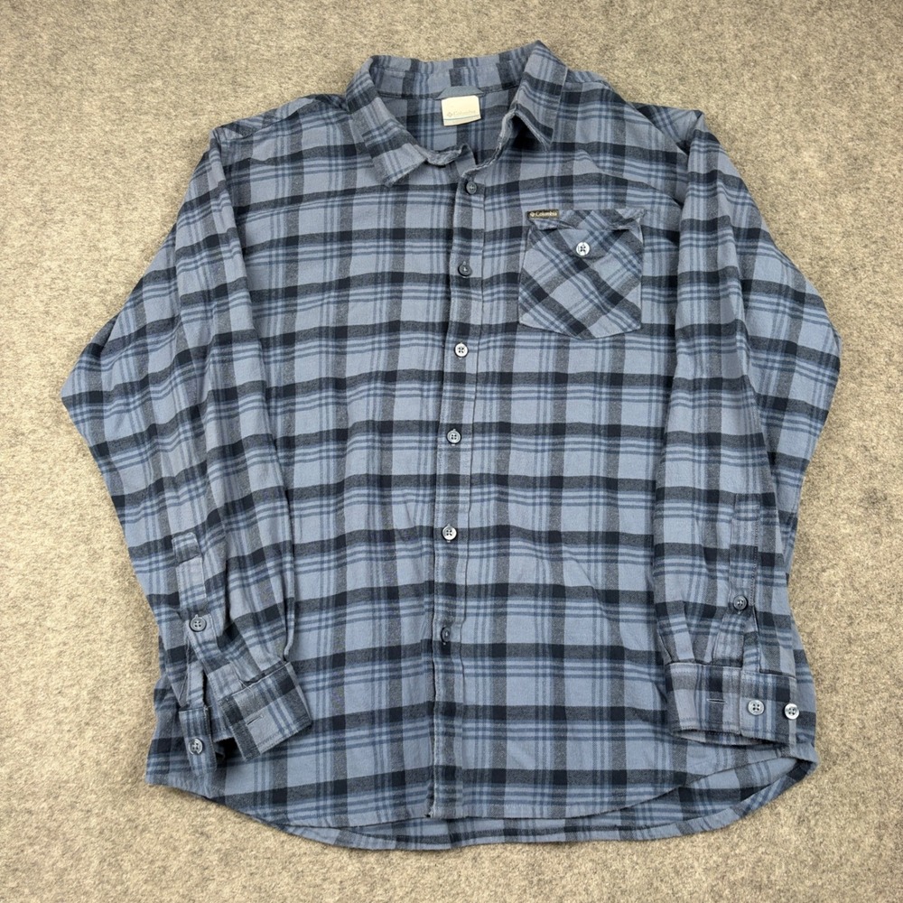 Columbia Flannel Shirt Mens XL Blue Plaid Long Sleeve Button Down Outdoor
